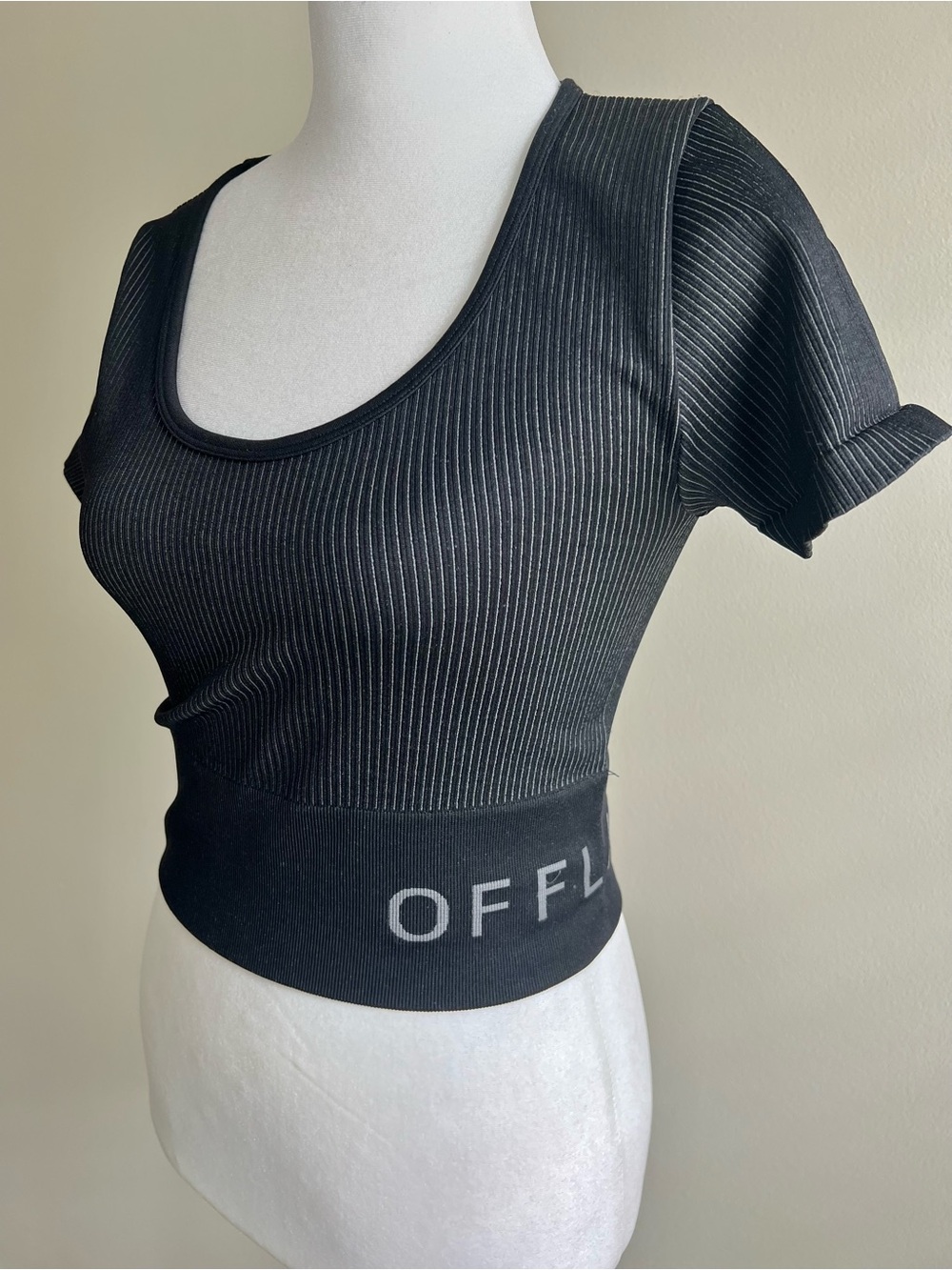 Aerie Sidewalk Seamless Cropped Workout Ribbed Striped Top M